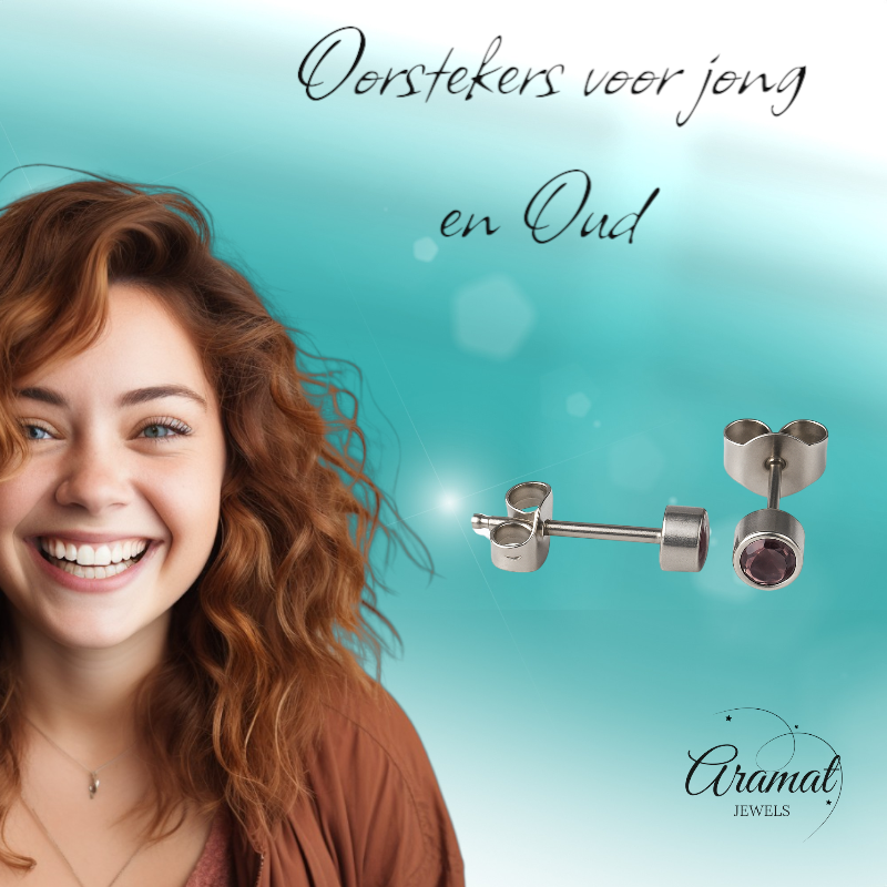 Lila kristal oorstekers – 4mm zilver RVS