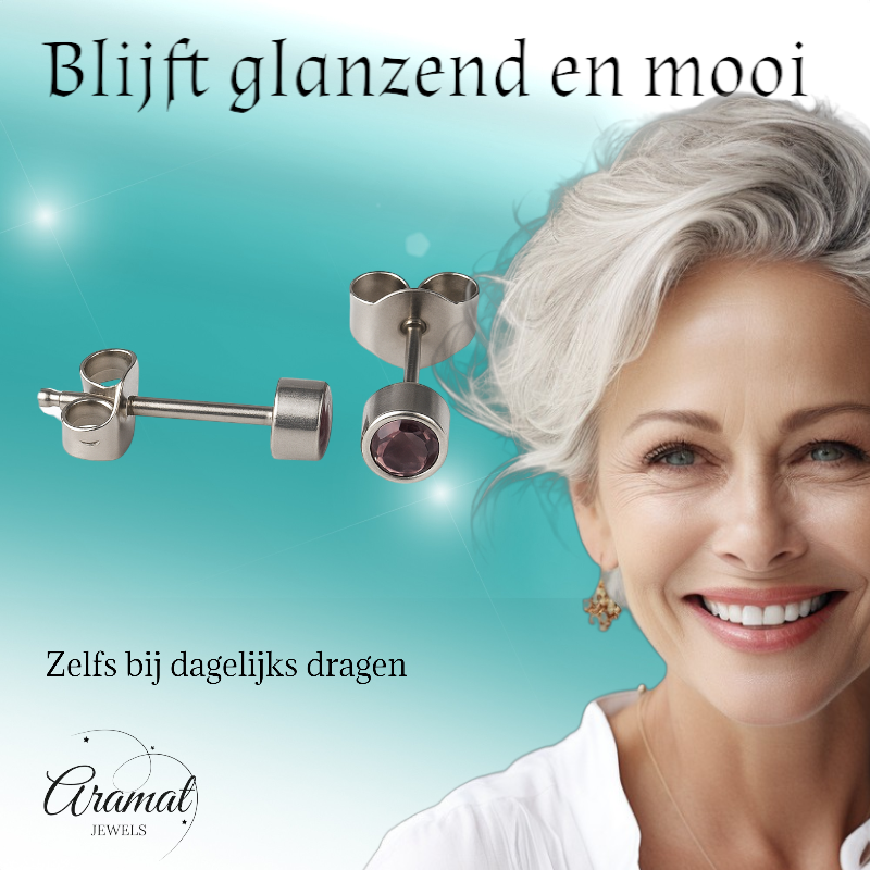Lila kristal oorstekers – 4mm zilver RVS