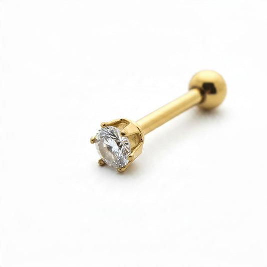 Helix Piercing Goudkleurig met Rond Zirkonia Steentje – Staal 1,2mm 7mm