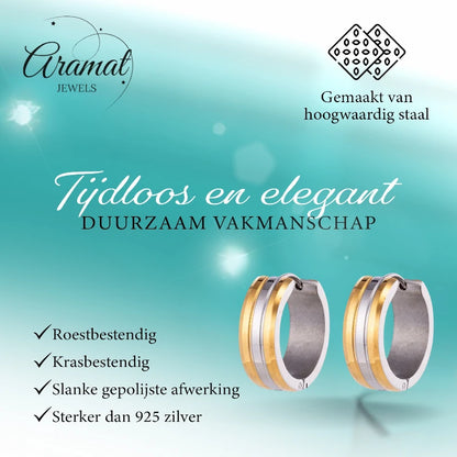 Oorringen – 20mm Bicolor Streep RVS Goud/Zilverkleur Dames