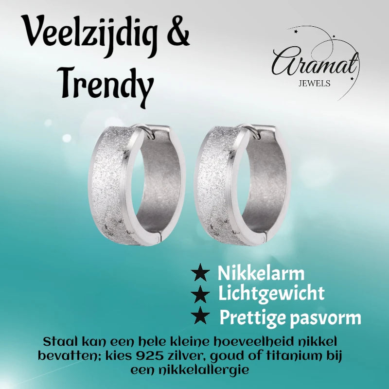 Oorringen – Huggie RVS 20mm Sandblasted Zilverkleur