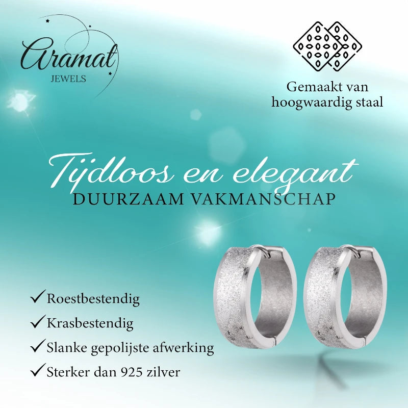 Oorringen – Huggie RVS 20mm Sandblasted Zilverkleur