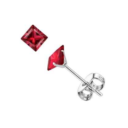 Oorbellen – 5mm Vierkante Zirkonia Rood op RVS Zilverkleur