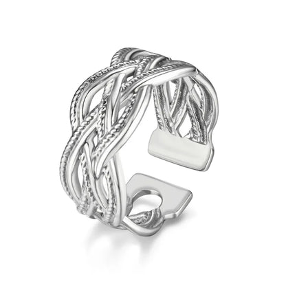 Stainless Steel Women's Ring Adjustable - Celtic Braided Links - One Size 
