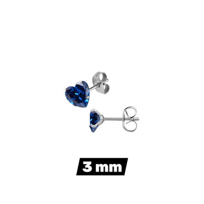 RVS hartjes oorstekers donkerblauwe zirkonia – 3-8 mm