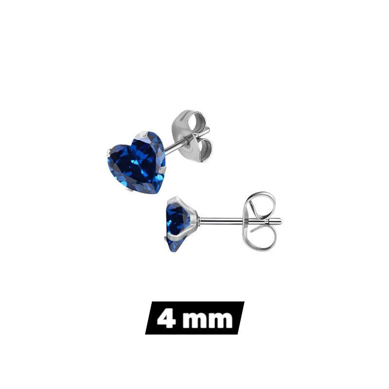 RVS hartjes oorstekers donkerblauwe zirkonia – 3-8 mm