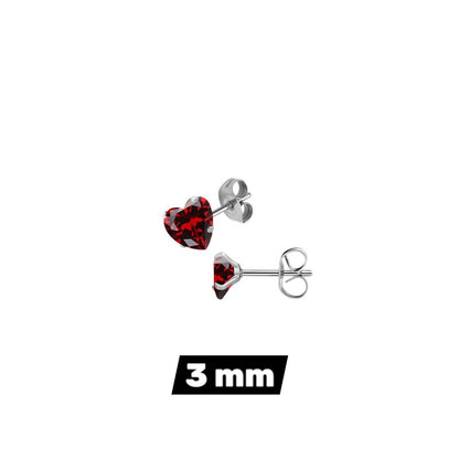 RVS hartjes oorstekers donkerrode zirkonia – 3-8 mm