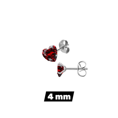 RVS hartjes oorstekers donkerrode zirkonia – 3-8 mm