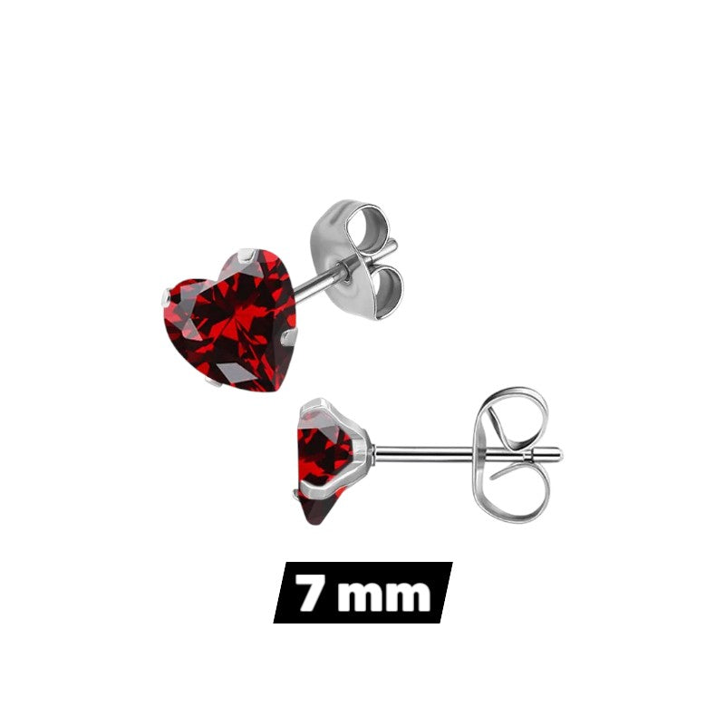 RVS hartjes oorstekers donkerrode zirkonia – 3-8 mm
