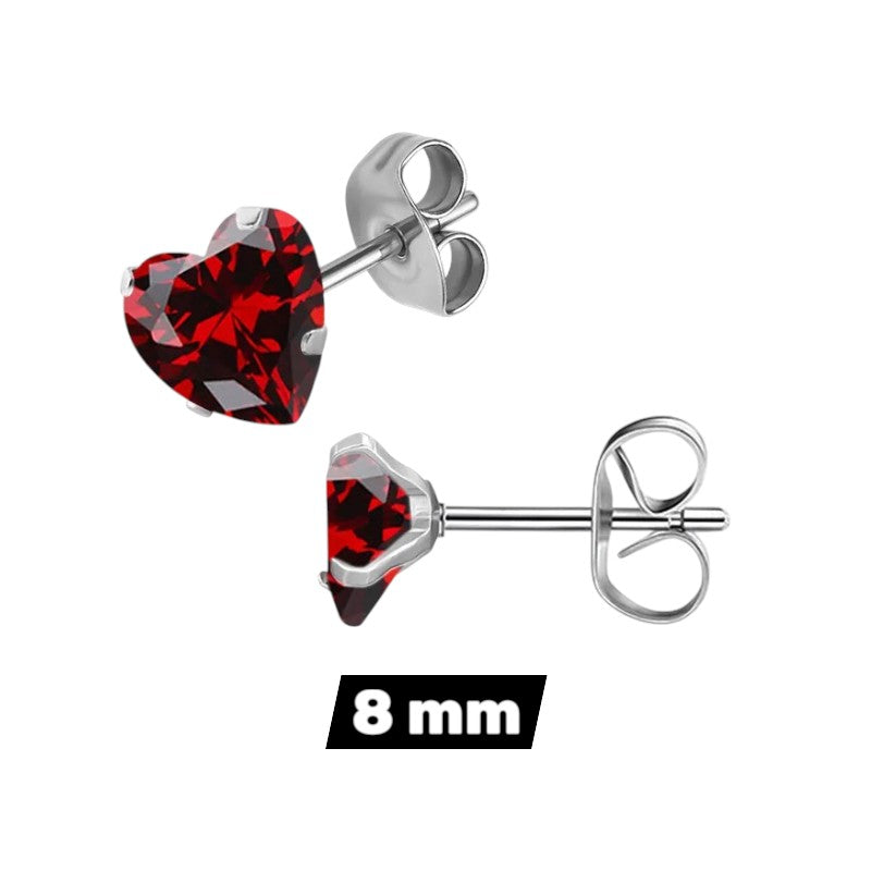 RVS hartjes oorstekers donkerrode zirkonia – 3-8 mm