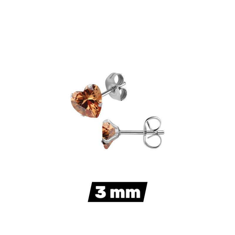 RVS hartjes oorstekers champagne zirkonia