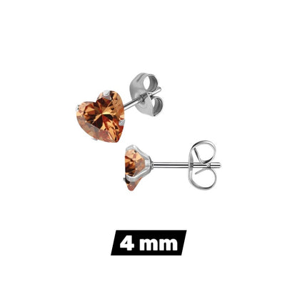 RVS hartjes oorstekers champagne zirkonia