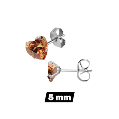 RVS hartjes oorstekers champagne zirkonia