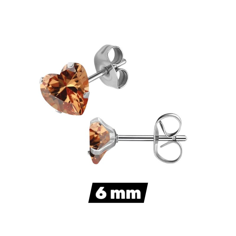 RVS hartjes oorstekers champagne zirkonia