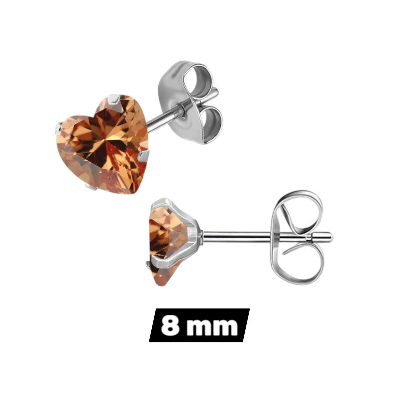 RVS hartjes oorstekers champagne zirkonia
