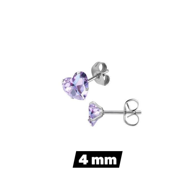 RVS hartjes oorstekers lila zirkonia – 3-8 mm
