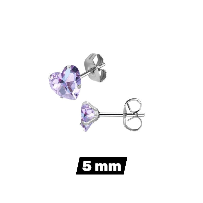 RVS hartjes oorstekers lila zirkonia – 3-8 mm