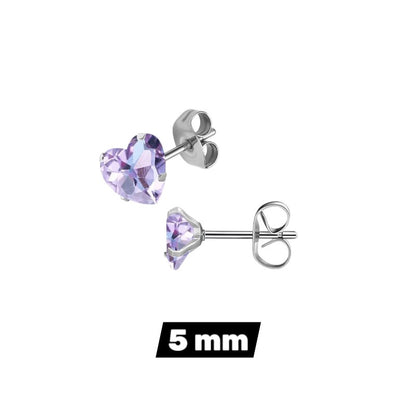 RVS hartjes oorstekers lila zirkonia – 3-8 mm