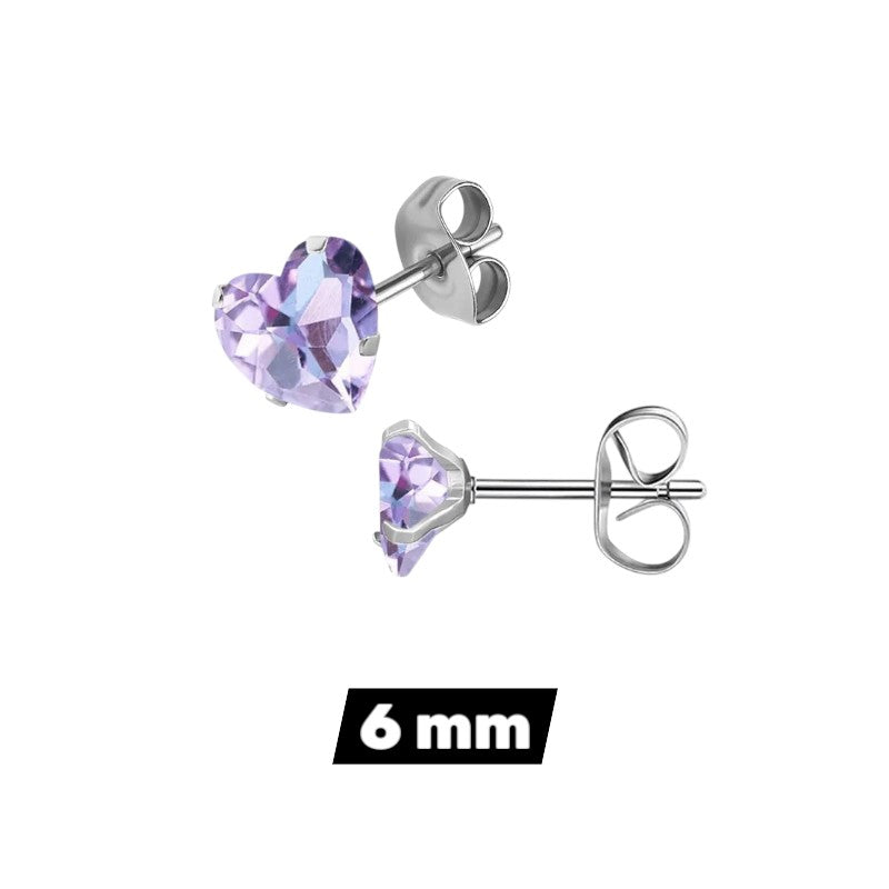 RVS hartjes oorstekers lila zirkonia – 3-8 mm