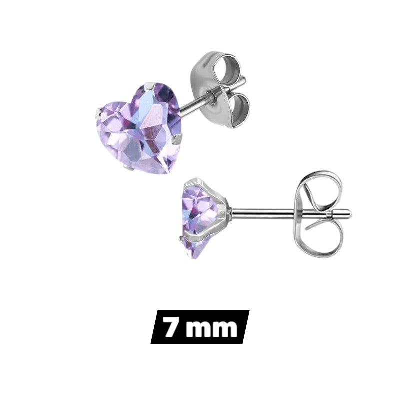 RVS hartjes oorstekers lila zirkonia – 3-8 mm