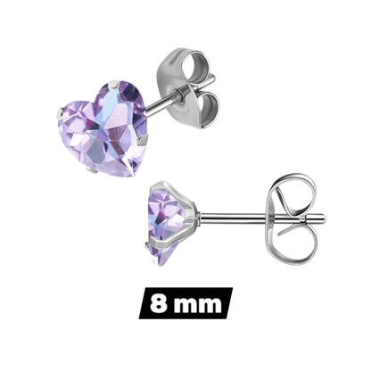 RVS hartjes oorstekers lila zirkonia – 3-8 mm