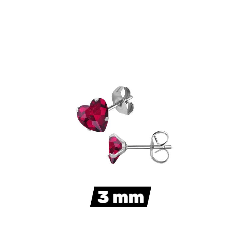 RVS hartjes oorstekers rozerode zirkonia – 3-8 mm