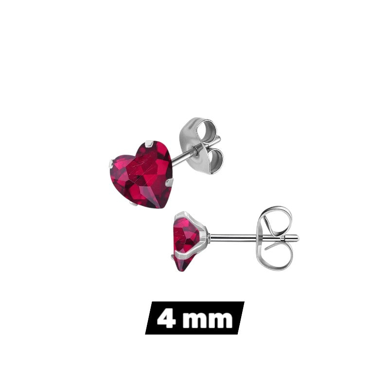 RVS hartjes oorstekers rozerode zirkonia – 3-8 mm