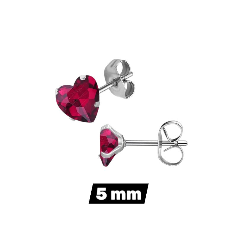 RVS hartjes oorstekers rozerode zirkonia – 3-8 mm