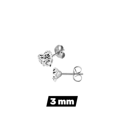 RVS hartjes oorstekers transparante zirkonia – 3-8 mm