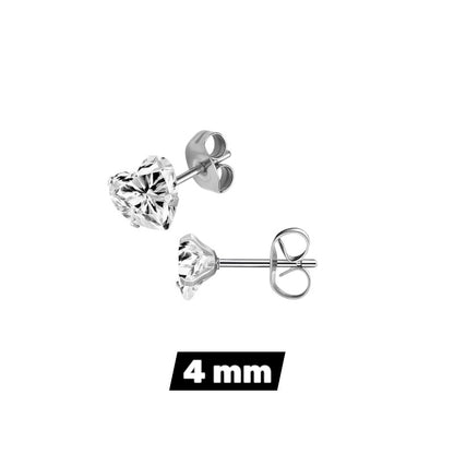 RVS hartjes oorstekers transparante zirkonia – 3-8 mm