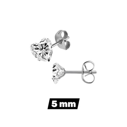 RVS hartjes oorstekers transparante zirkonia – 3-8 mm