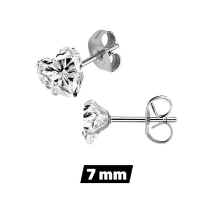 RVS hartjes oorstekers transparante zirkonia – 3-8 mm