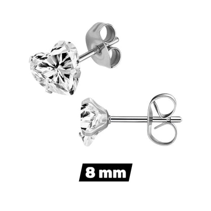 RVS hartjes oorstekers transparante zirkonia – 3-8 mm