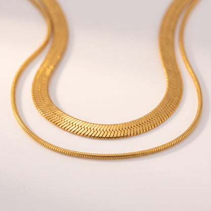 Stalen Layer Ketting 2-in-1 Goudkleurig of Zilverkleurig RVS – Slang en Visgraat