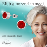 Rode kristal oorstekers – 5mm zilverkleur RVS