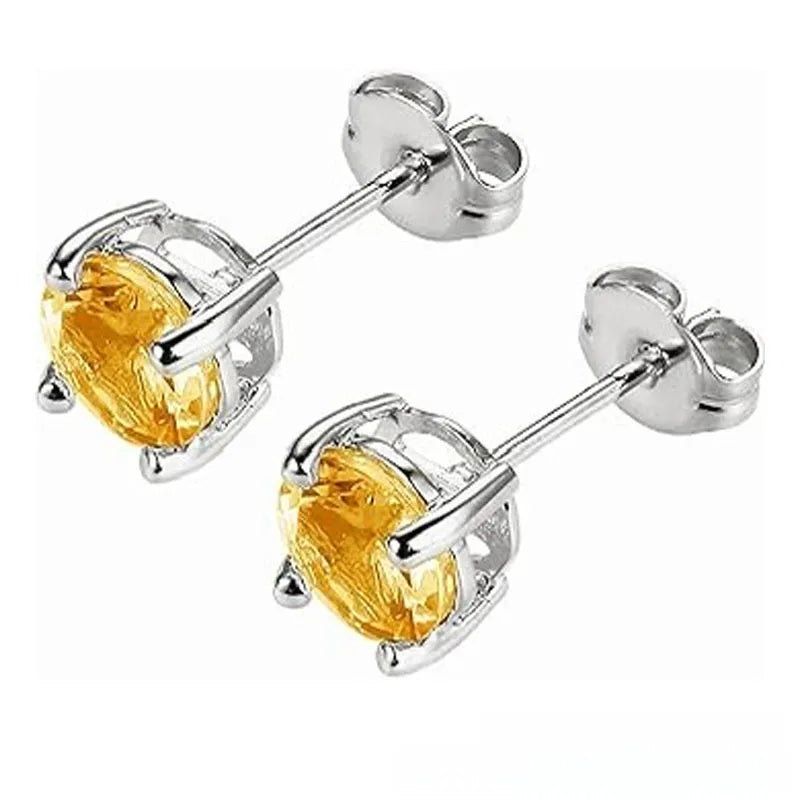 Stalen Ronde Oorstekers Zilverkleurig Zirkonia 6 mm – Keuze uit 12 Kleuren