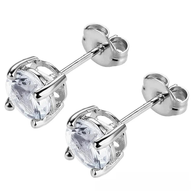 Stalen Ronde Oorstekers Zilverkleurig Zirkonia 6 mm – Keuze uit 12 Kleuren