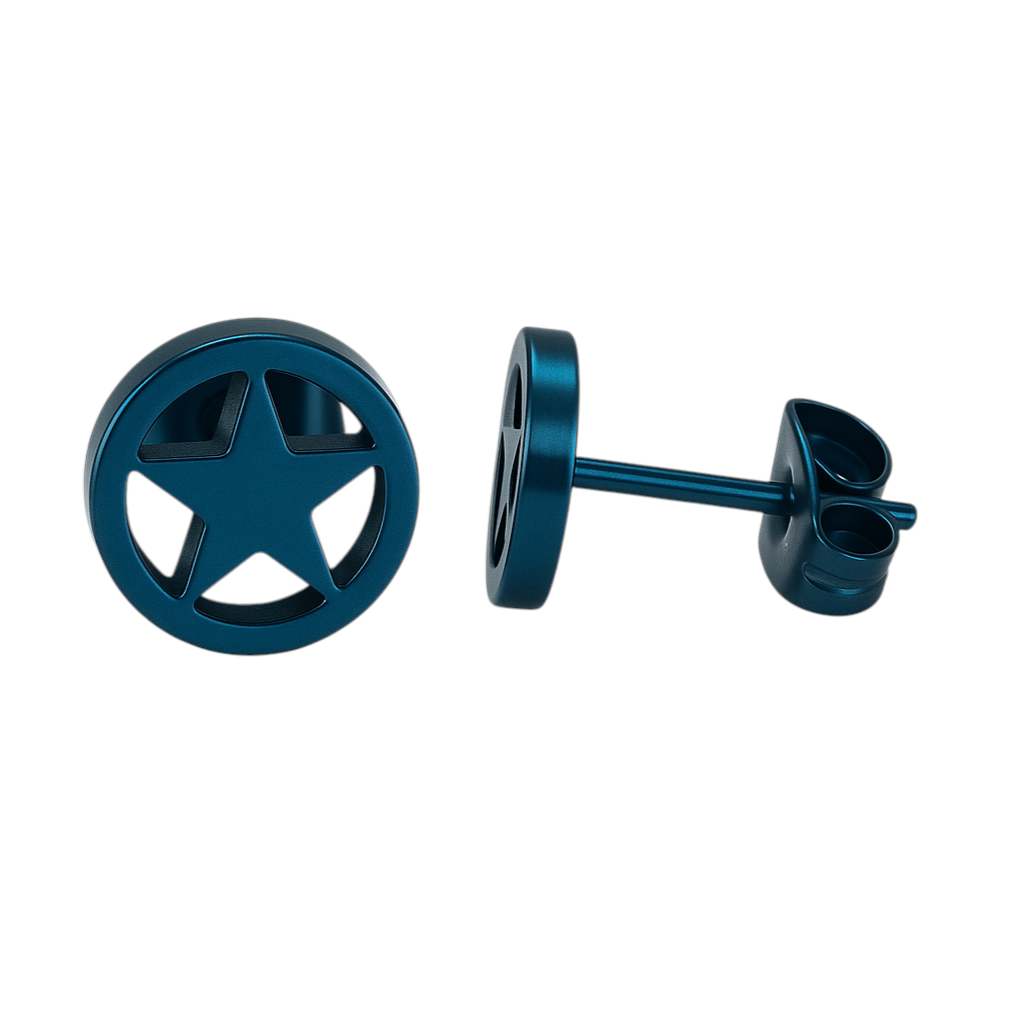 Ronde oorstekers met ster blauw RVS – 8mm