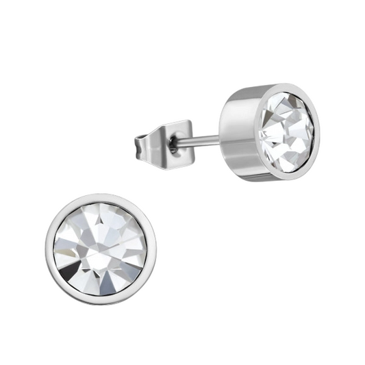 Transparent crystal stud earrings – 5mm silver stainless steel
