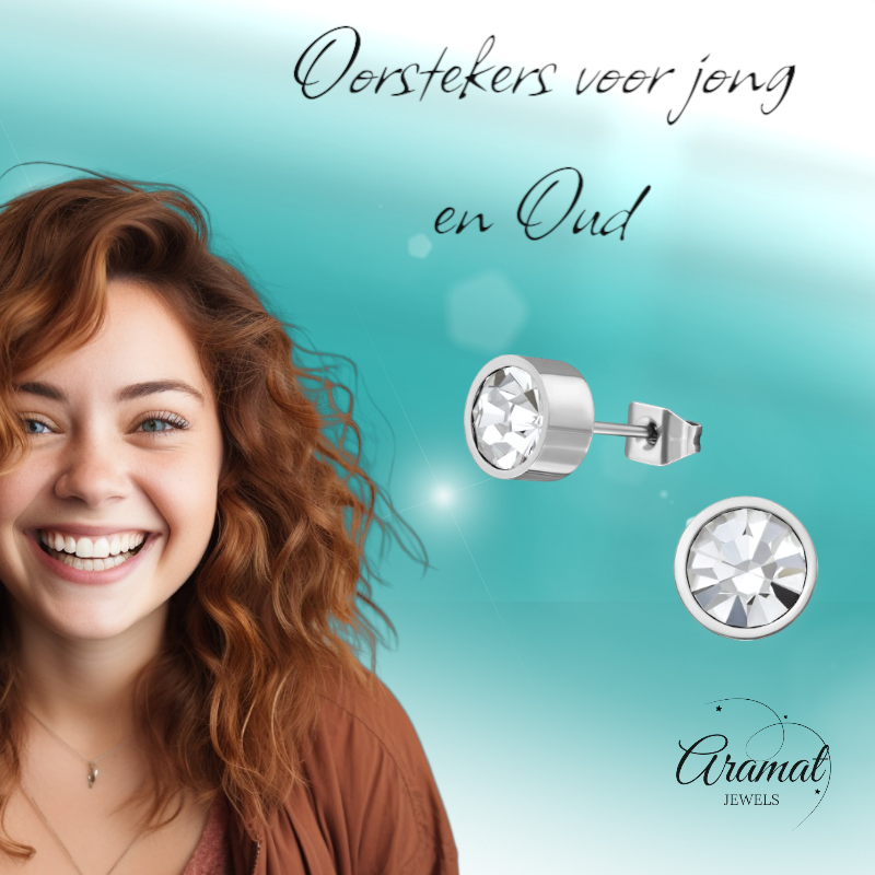 Transparante kristal oorstekers – 5mm zilver RVS
