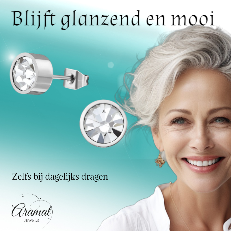 Transparante kristal oorstekers – 5mm zilver RVS
