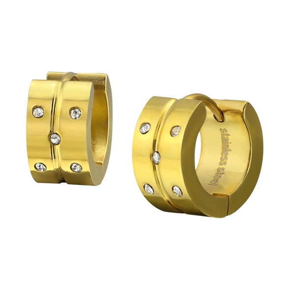 oor4110-34152-Gouden Oorringen staal 5 zirkonia steentjes 13mm-Aramat Jewels 
