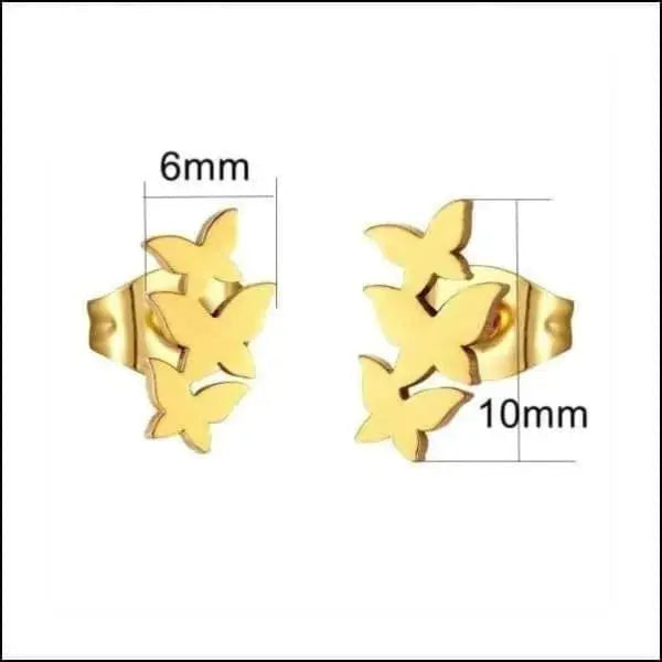 Stalen Vlinder Oorbellen 3 Vlinders-goudkleurig-10x6mm