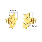 Stalen Vlinder Oorbellen 3 Vlinders-goudkleurig-10x6mm