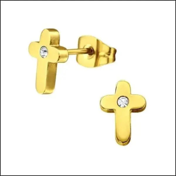 Gouden Kruis Oorbellen Met Diamant, ’stalen Zweerknopjes Kruisjes Oorbellen’