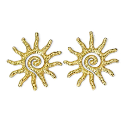 Stalen Clip Oorbellen Goudkleurig Open Zon Spiraal – Bohemian Clipoorbellen RVS 37mm