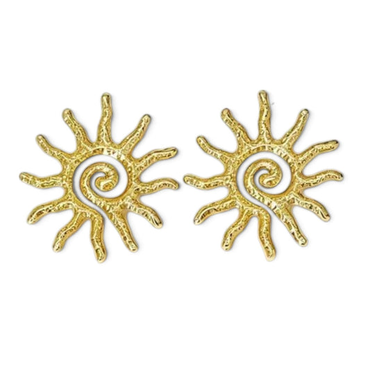 Stalen Clip Oorbellen Goudkleurig Open Zon Spiraal – Bohemian Clipoorbellen RVS 37mm
