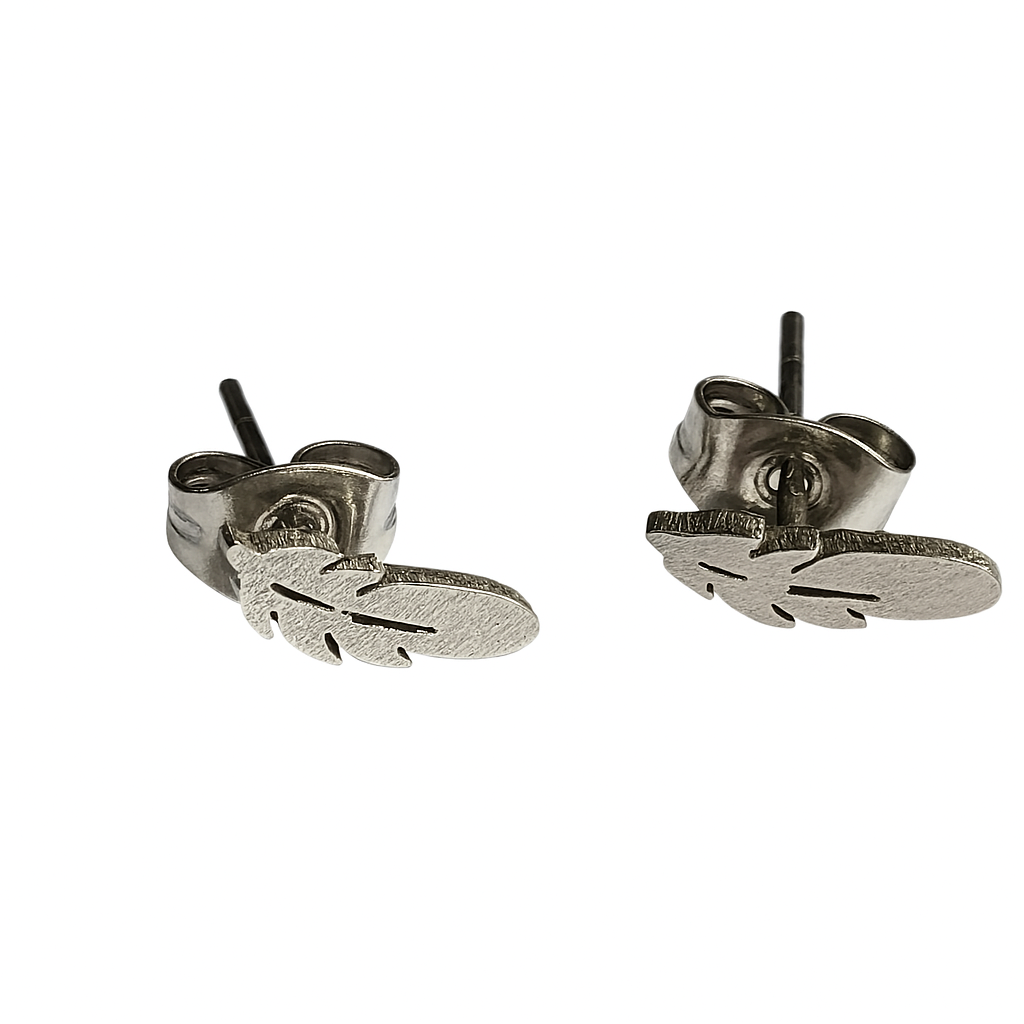 Stalen Oorstekers Veertjes Zilverkleur – 9x3mm