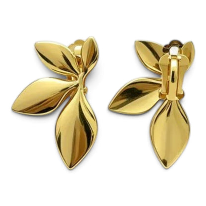 Stalen Clip Oorbellen Goudkleurig Bladeren Cluster – Botanische Clipoorbellen RVS 34mm