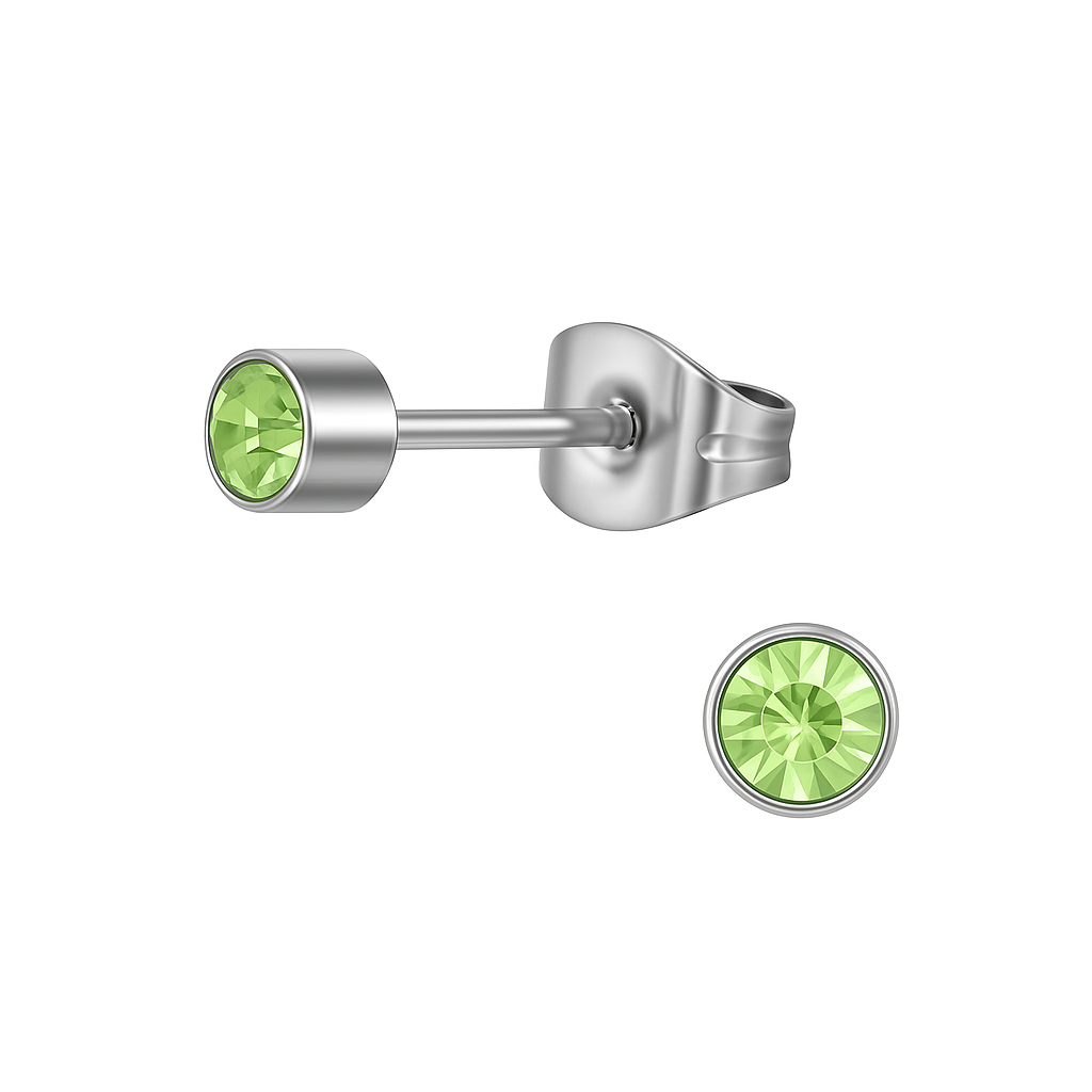 Lichtgroen kristal oorstekers – 4mm zilver RVS